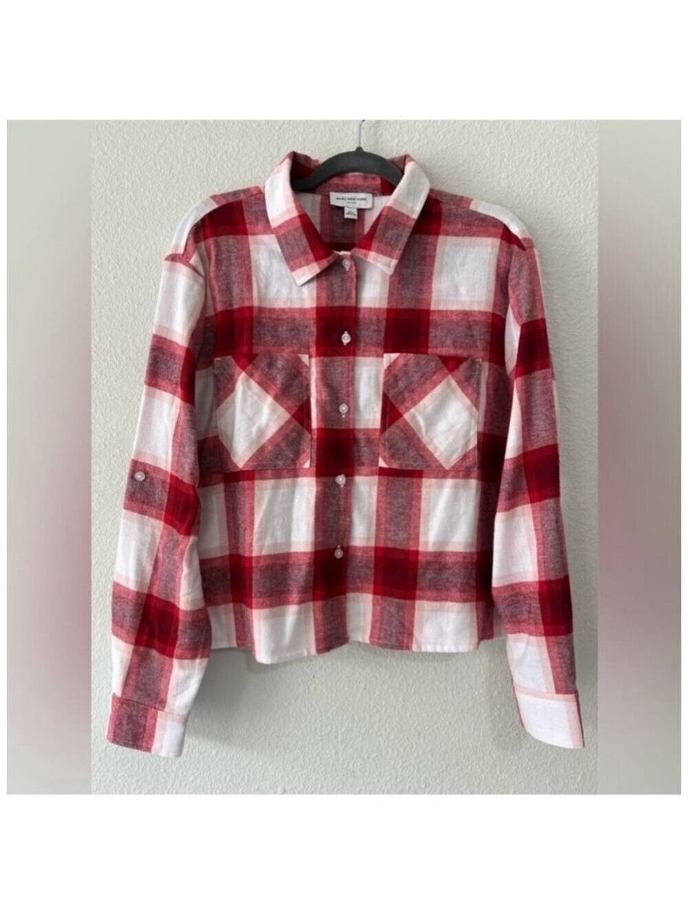 Marc New York Plaid Flannel 100% Cotton Shirt, Size L, Red/White
